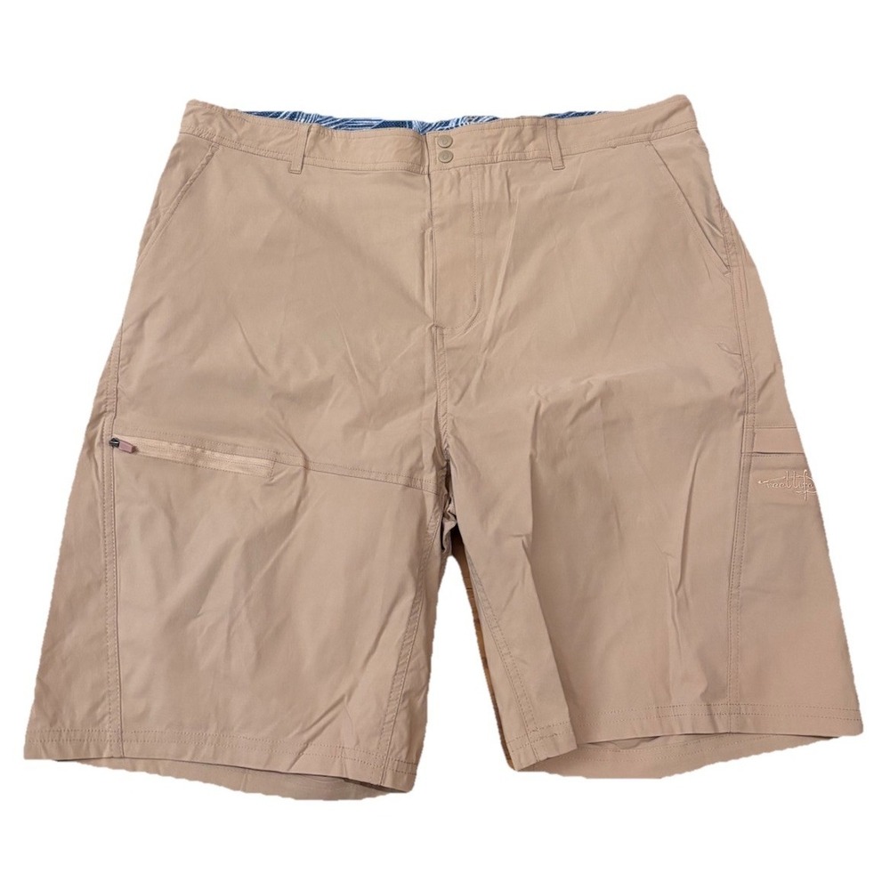 Reel Life Mens 2X Beige Cargo Shorts Pockets Fishing Outdoor Wicking Lightweight